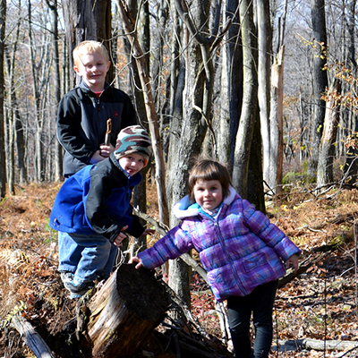 kids playing in woods